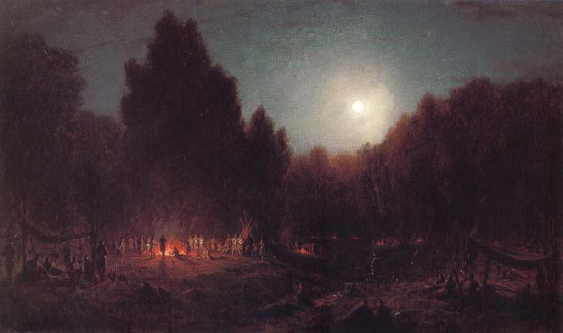 Sanford Robinson Gifford Night Bivouac of the Seventh Regiment New York at Arlington Heights,Virginia oil painting image